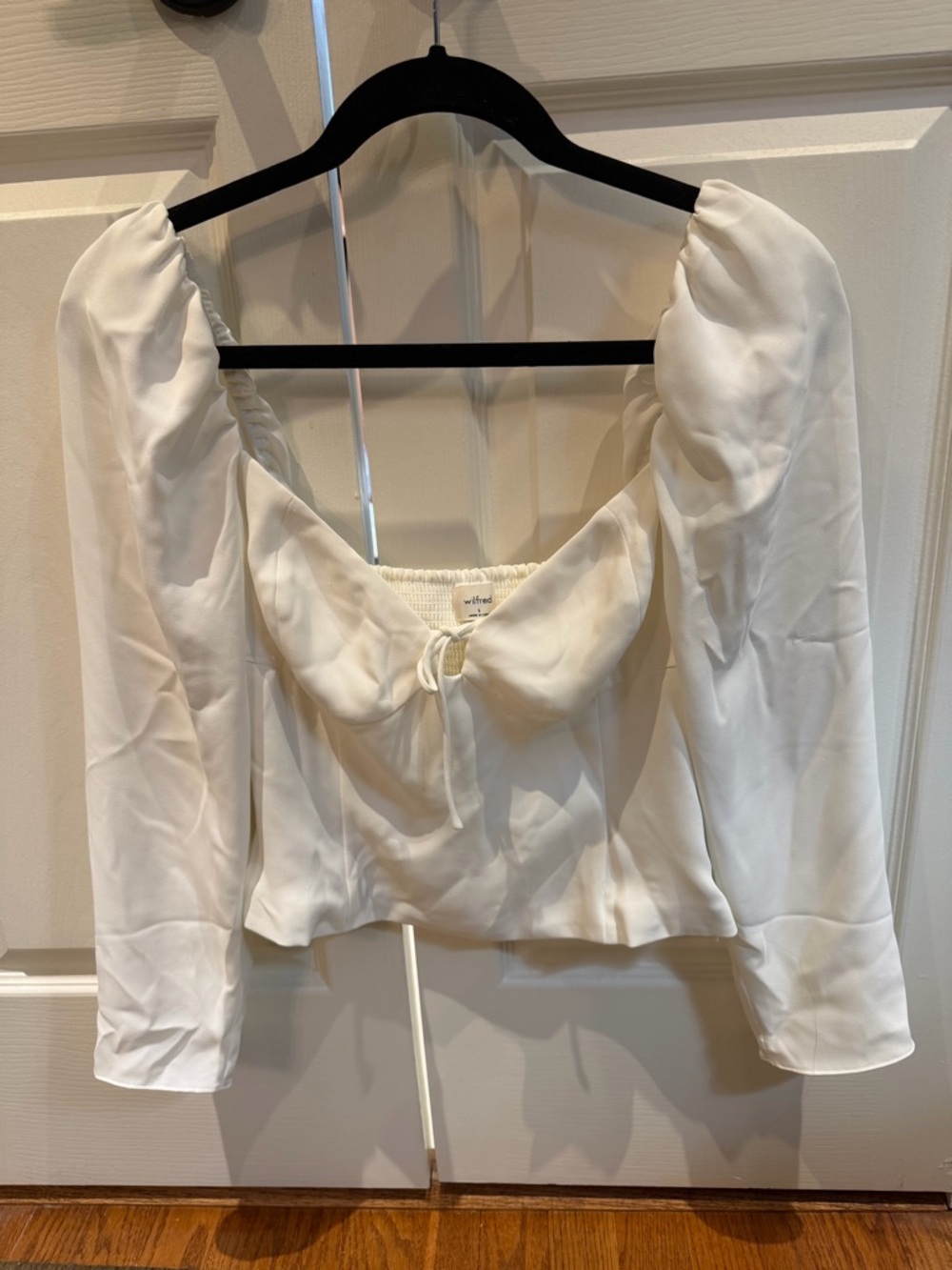 Wilfred White Puff-Sleeve Tie-Front Square-Neck Blouse